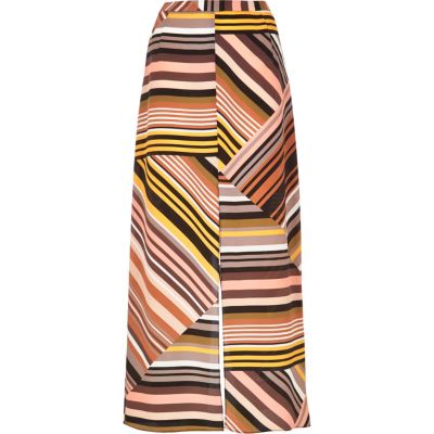 Orange stripe split maxi skirt